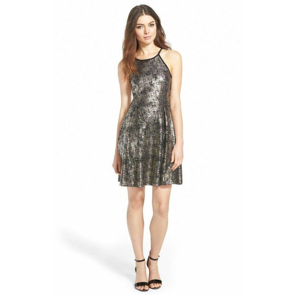 Soprano Small Skater dress 9667 High Neck Metallic - Picture 1 of 6